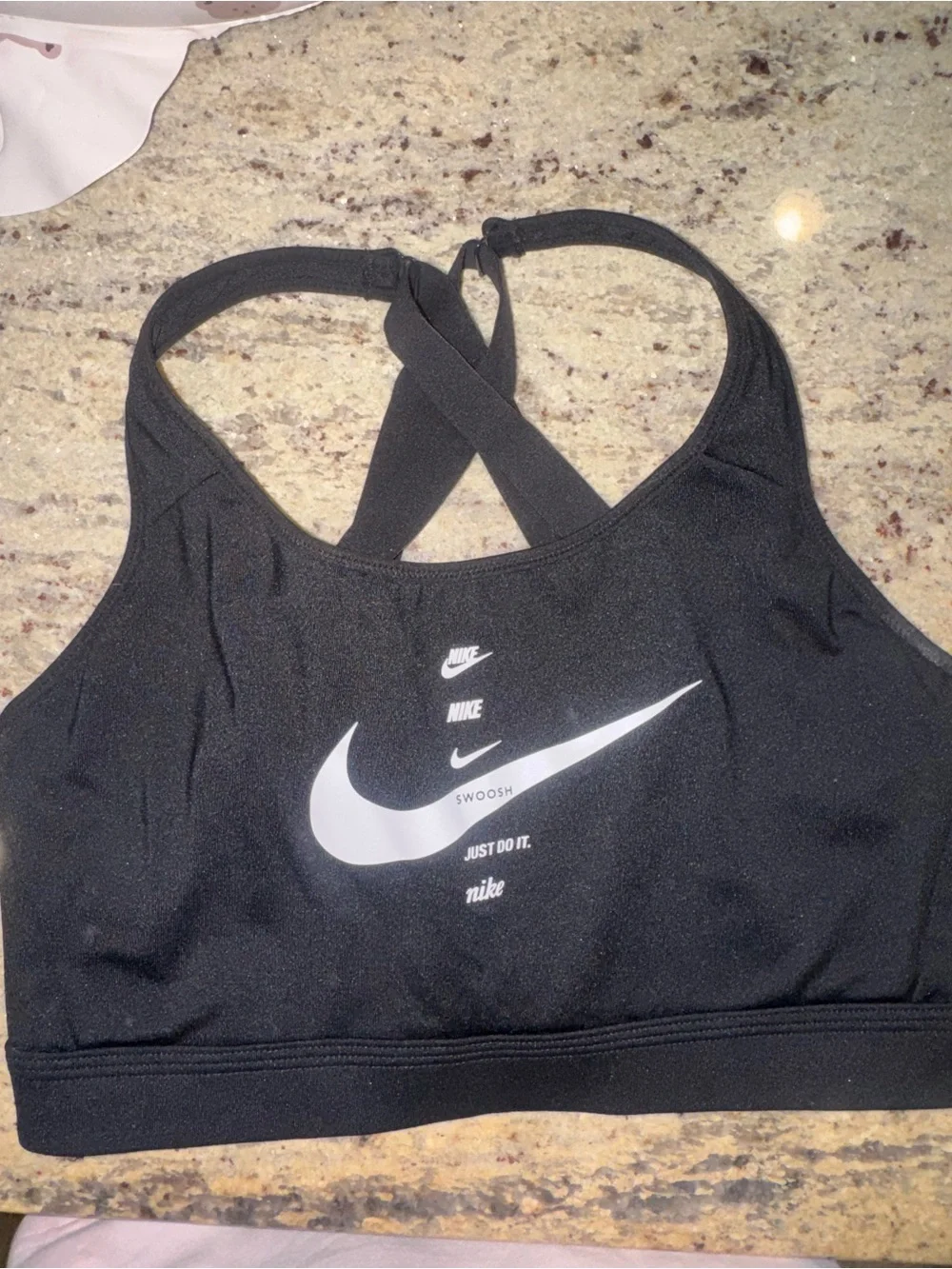 Nike Black Sports Bra with White Swoosh Graphic